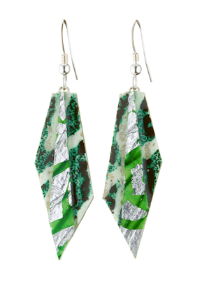 Mini Beulah batik textile earrings in dark green silver apple Rothl