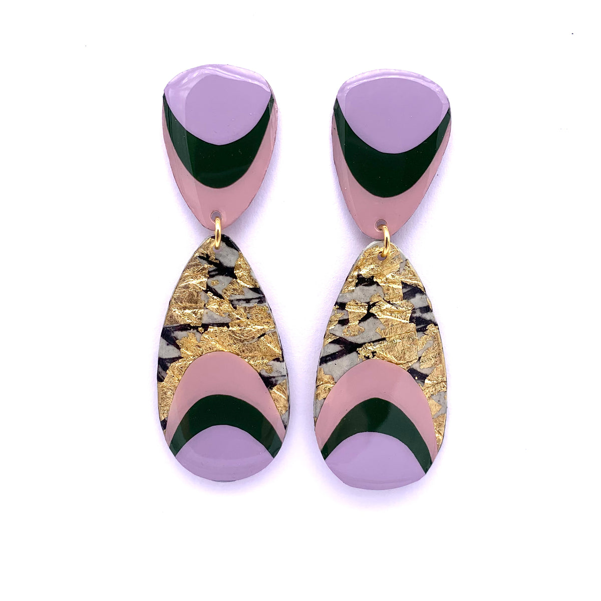 M’anam sgraffito earrings in gold/black/olive/lilac/pale pink