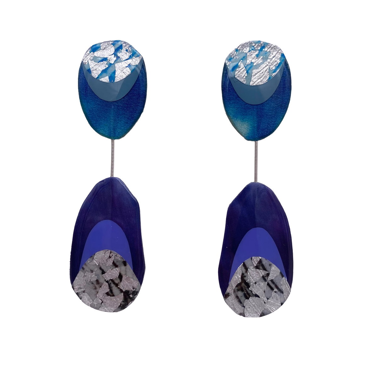 Uisce Úr sgraffito &amp; shibori silk earrings in blues/greens/mist/silver