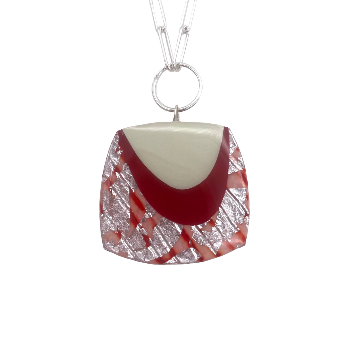 M’anam sgraffito necklace in coral/berry/cream/silver