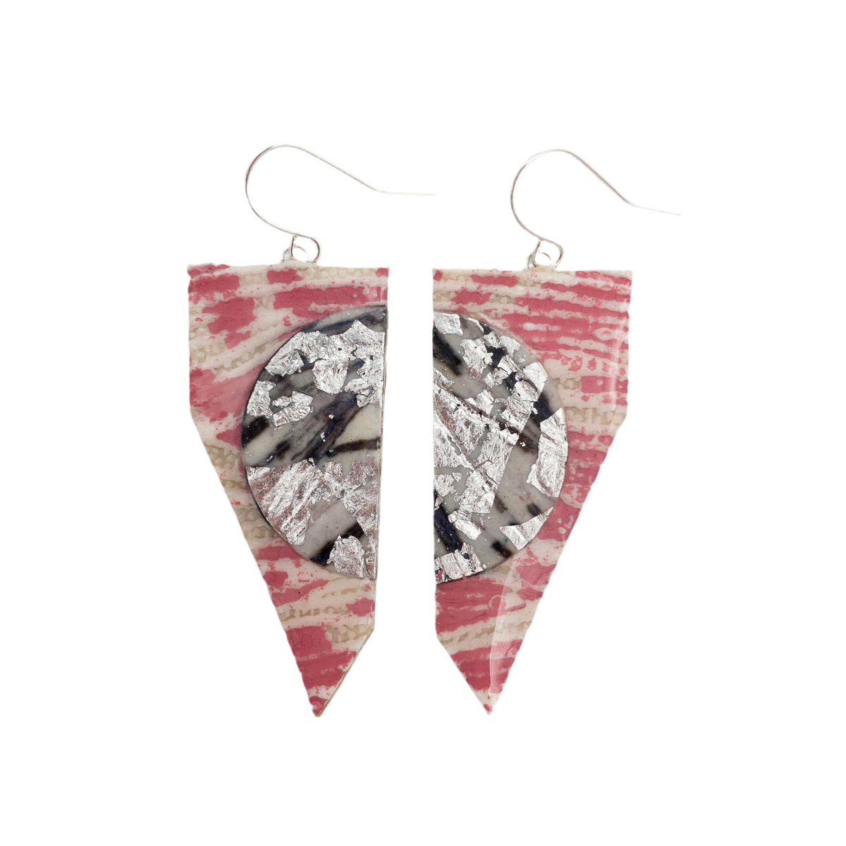 Coquette textile earrings in pink/grey/silver