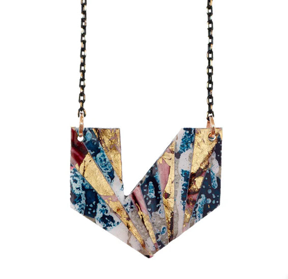 Ezrine batik textile necklace in teal/red/gold