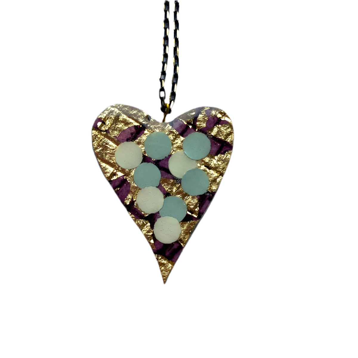 Crush sgraffito textile necklace in deep-purple/gold with dot details