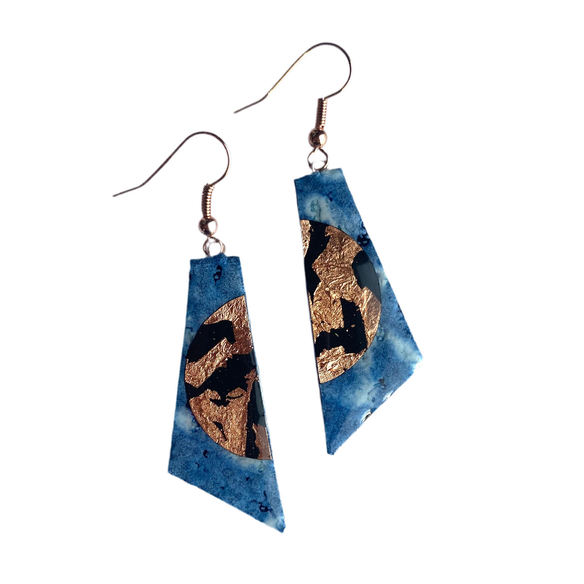 Cora batik textile earrings in blue/black/rose gold