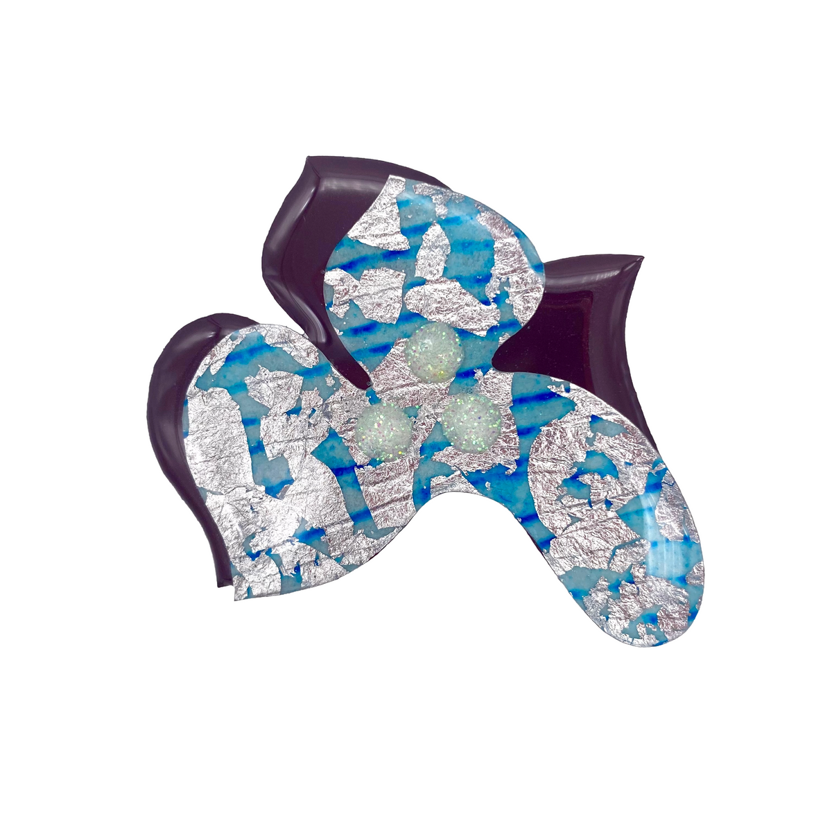 Blossoms no.1” ring in grape/aqua/silver sgraffito