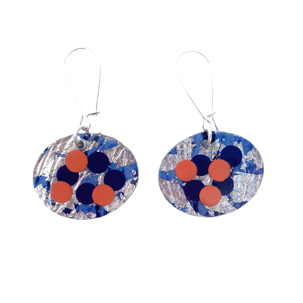 Pebble sgraffito earrings in periwinkle/sapphire/orange/silver