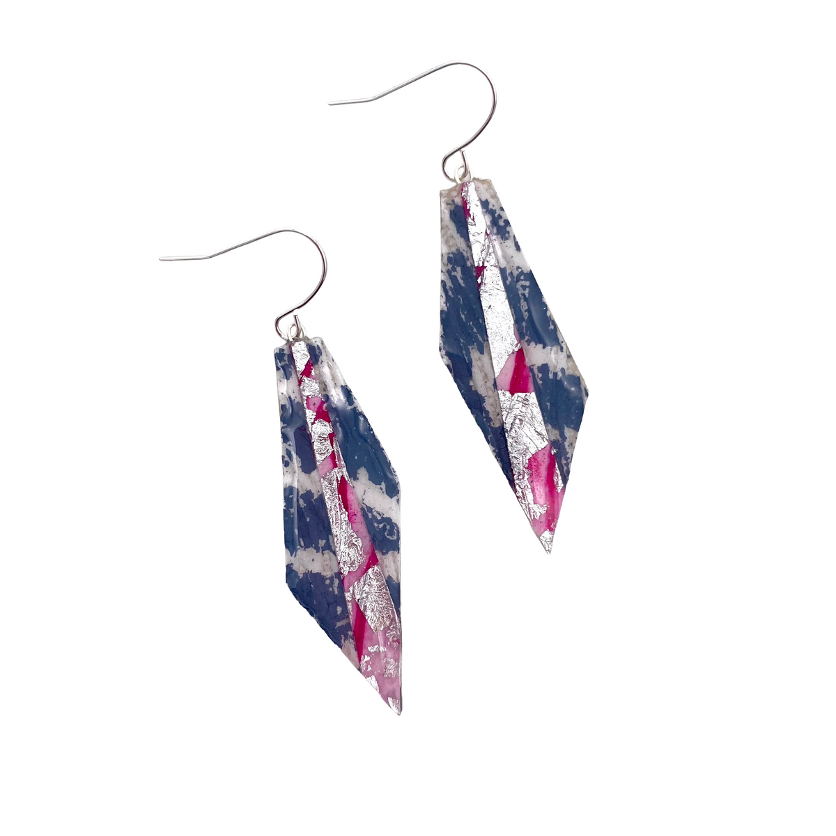 Mini Beulah batik textile earrings in dove/pink/silver