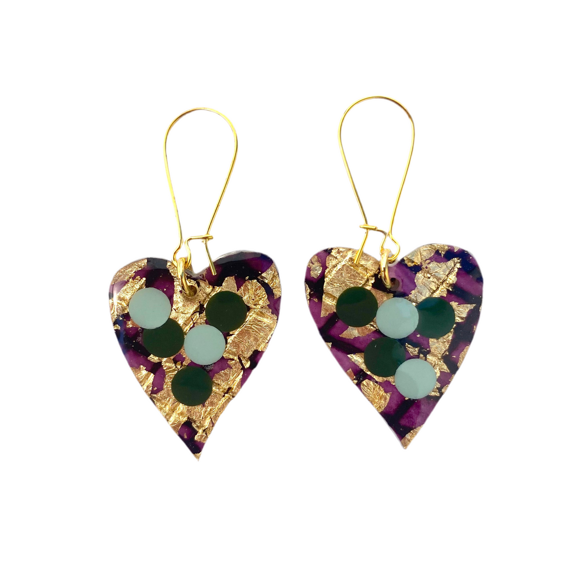 Crush sgraffito earrings in dark purple/gold/eggshell/olive
