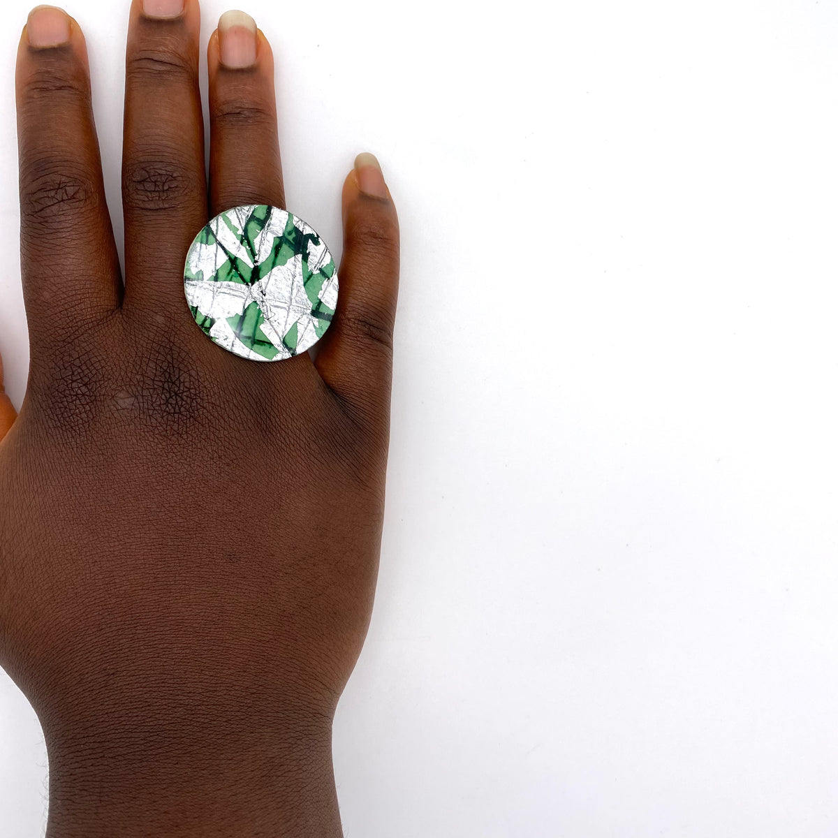 Cocktail ring in silver and celadon designed and uniquely handcrafted in Ireland