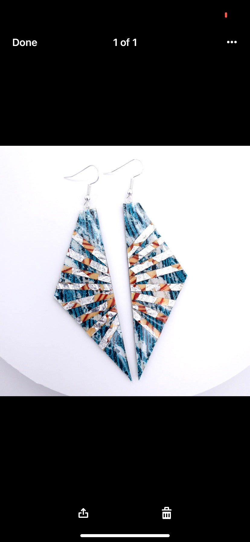 Adabel batik textile earrings in teal/silver/orange