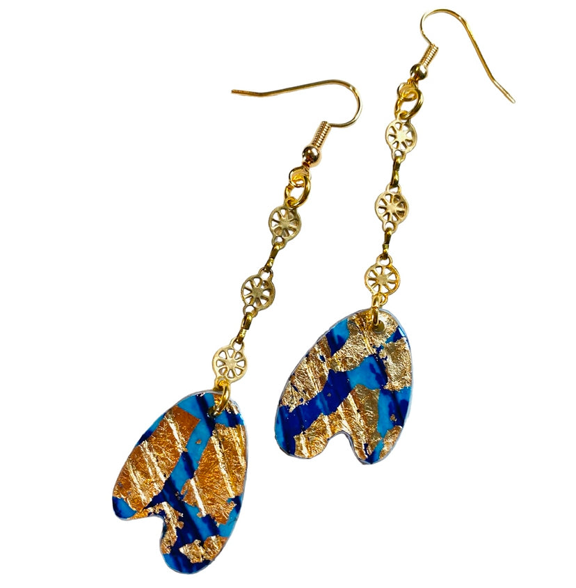 Dola sgraffito textile earrings in lapis/gold