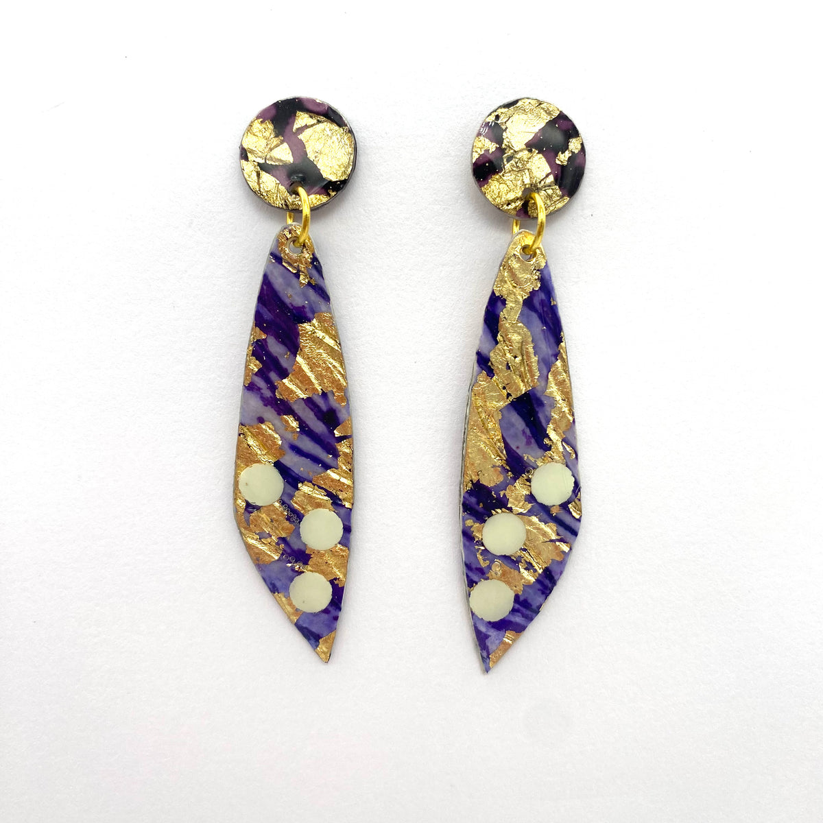 Moondrifter sgraffito textile earrings in gold/lilac/aubergine