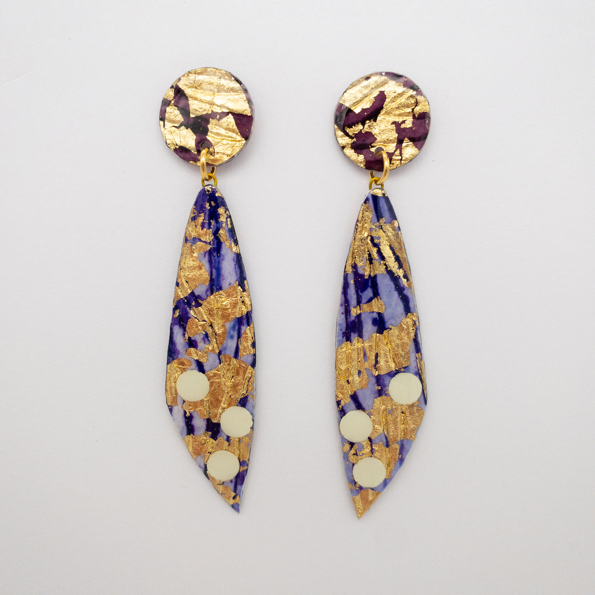 Moondrifter sgraffito textile earrings in gold/lilac/aubergine
