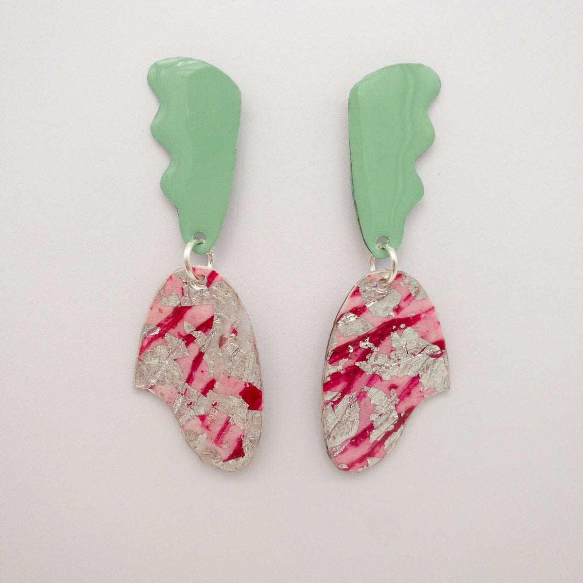 Tidal sgraffito textile earrings in seafoam/pink/silver