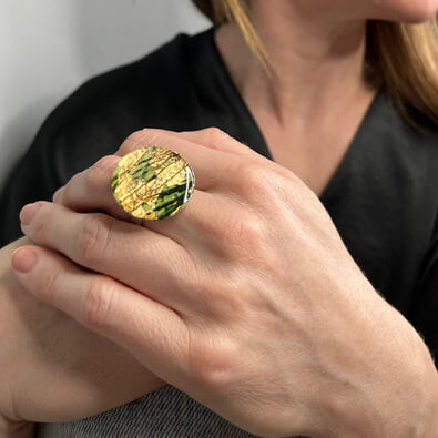 Handcrafted sgraffito statement ring, inspired by and designed on the Wild Atlantic Way Ireland