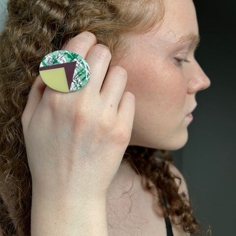 Dramatic wearable art ring in celadon and silver handmade in Mayo Ireland