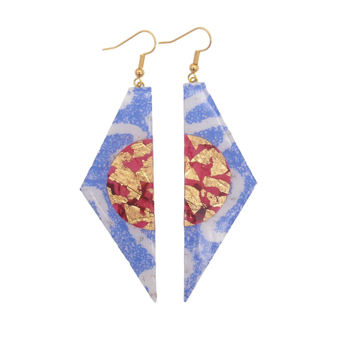 Irma batik textile earrings in blue/red/gold