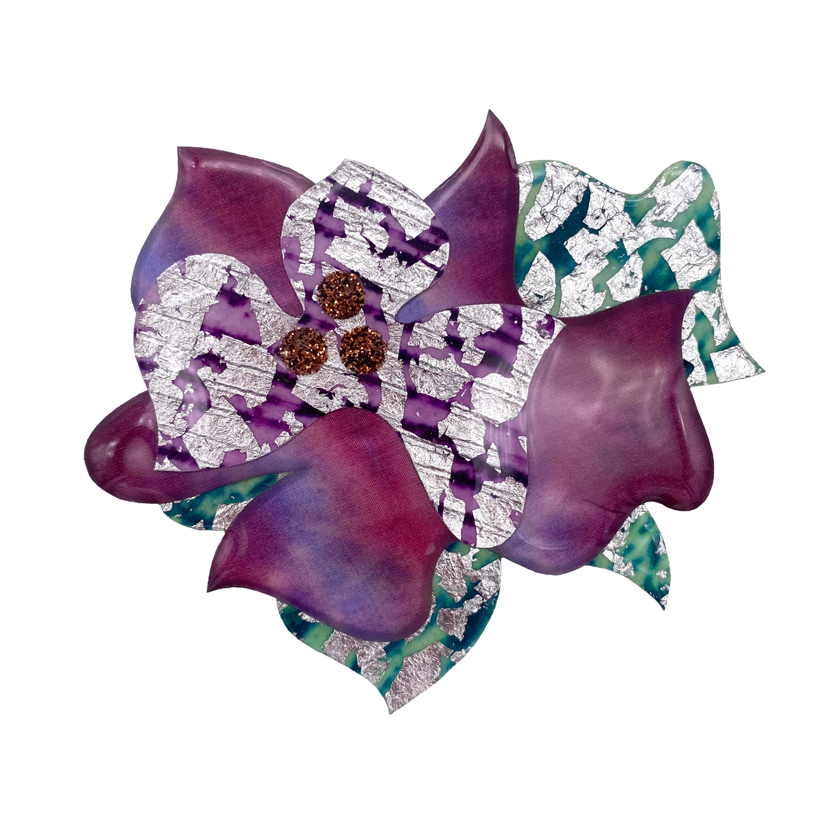 Pósea no.1 sgraffito and shibori silk brooch