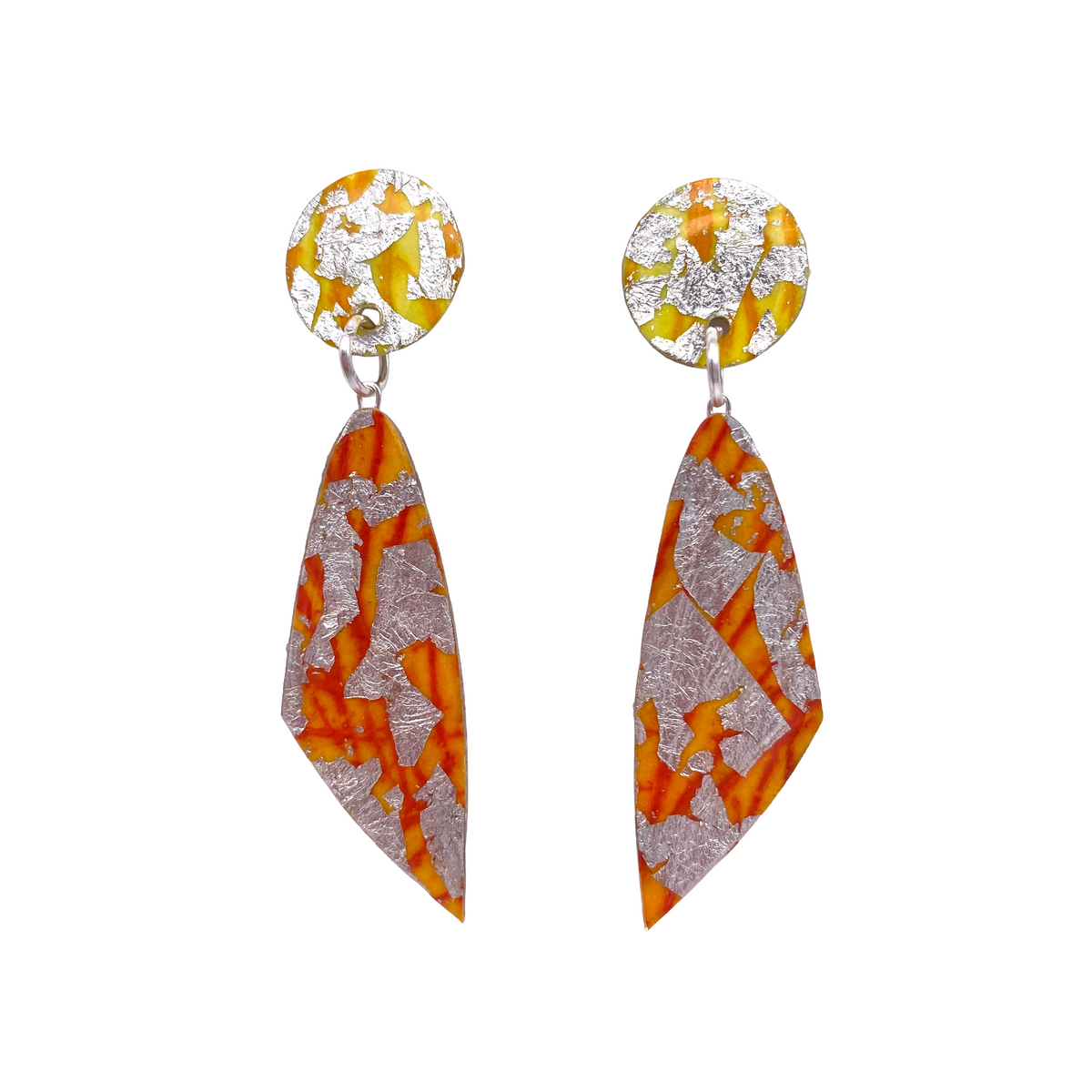 Half-Sail sgraffito textile earrings in pale & deep gorse/silver