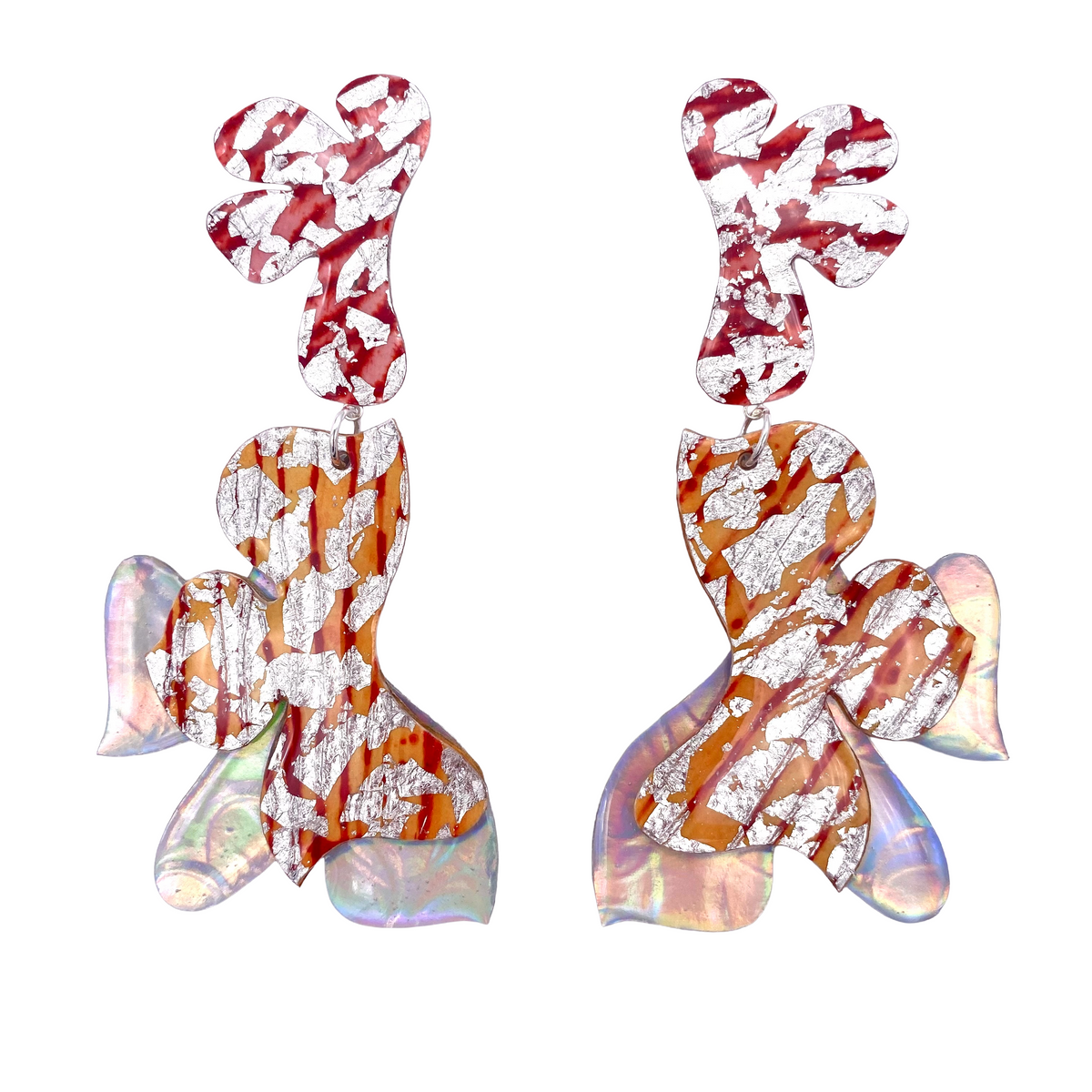 Blossoms “Hortensia no.2” earrings in red/orange/silver