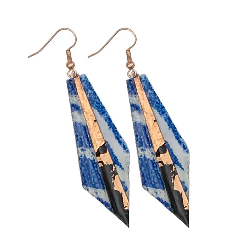 Beulah batik textile earrings in cobalt/black/rose - gold - Rothlú