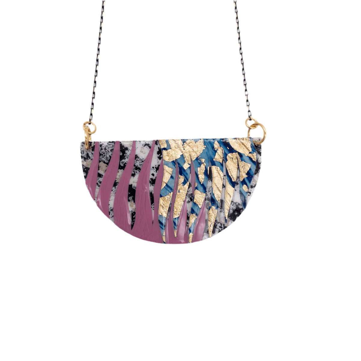Bláth batik necklace in charcoal/deep - rose/gold/blue - Rothlú