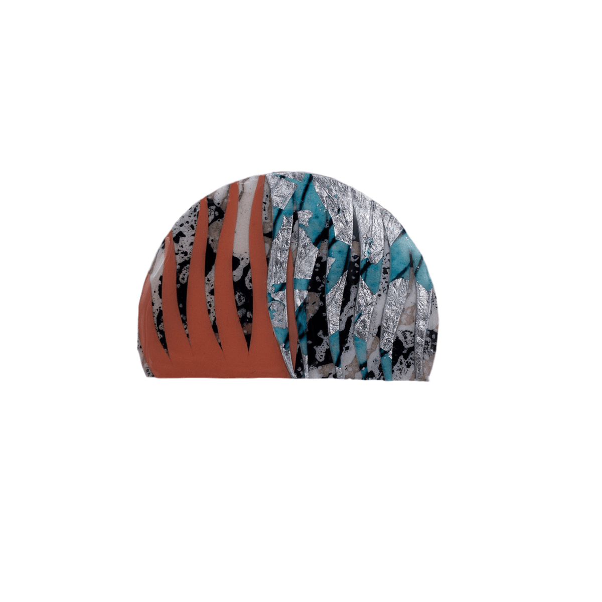 Bláth textile brooch in charcoal/orange/aqua/silver - Rothlú