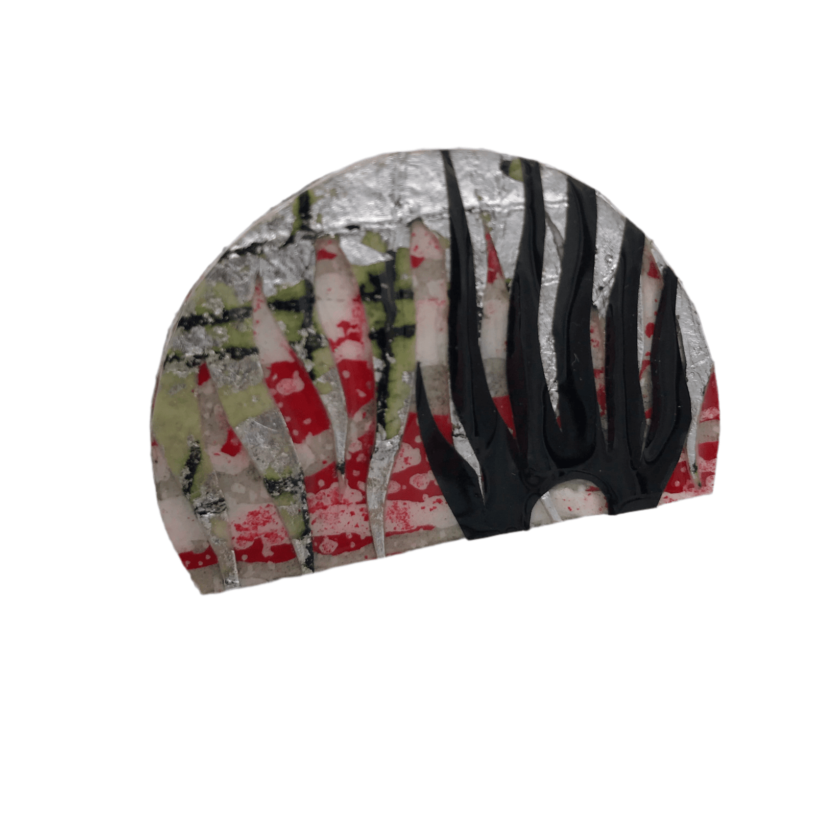 Bláth textile brooch in poppy/black/silver/green - Rothlú