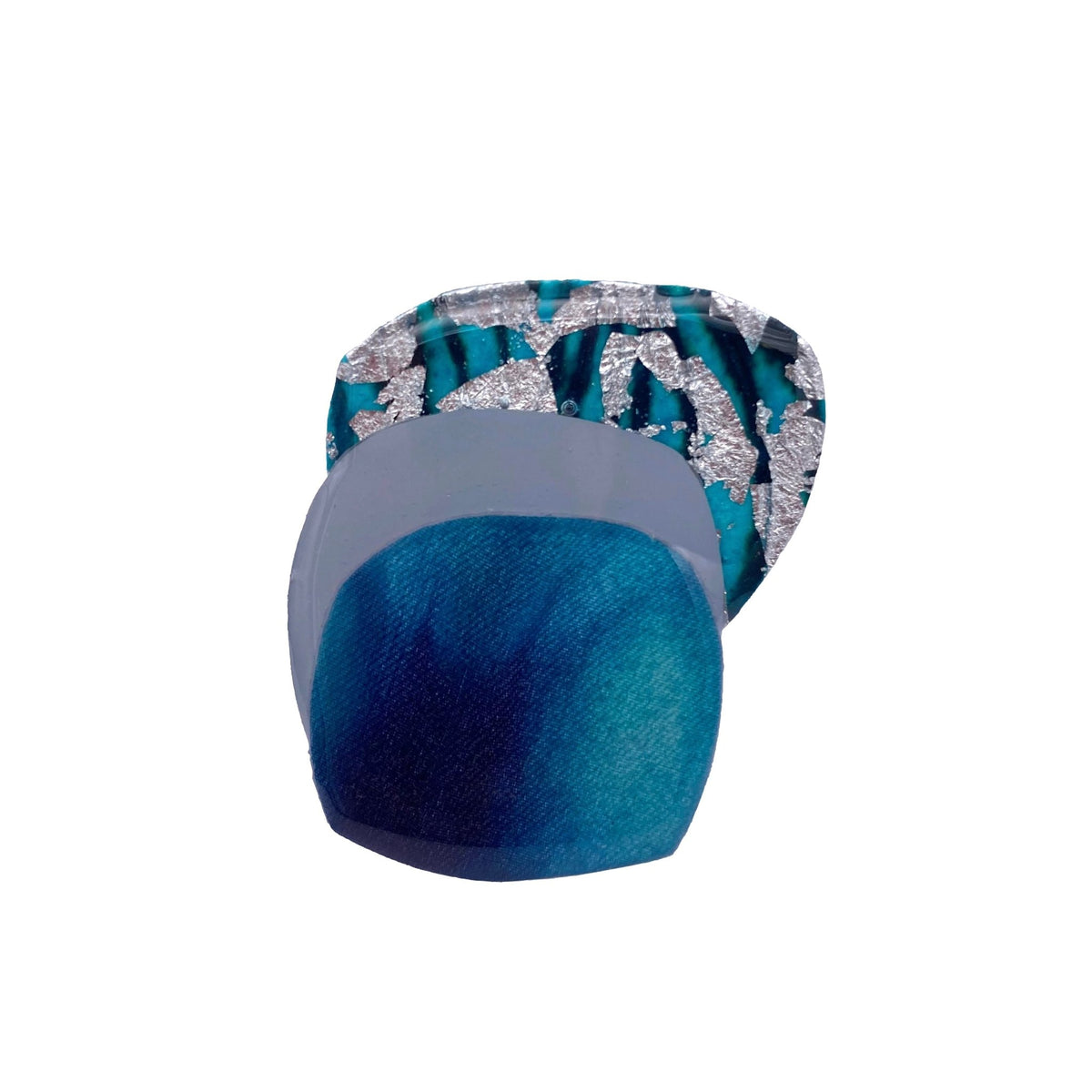 Bristí sgraffito & shibori silk ring in midnight/sea - jade/silver - Rothlú