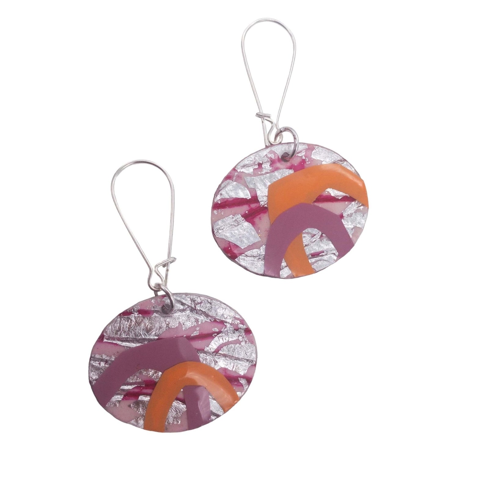 Carn sgraffito earrings in pinks/peach/silver - Rothlú