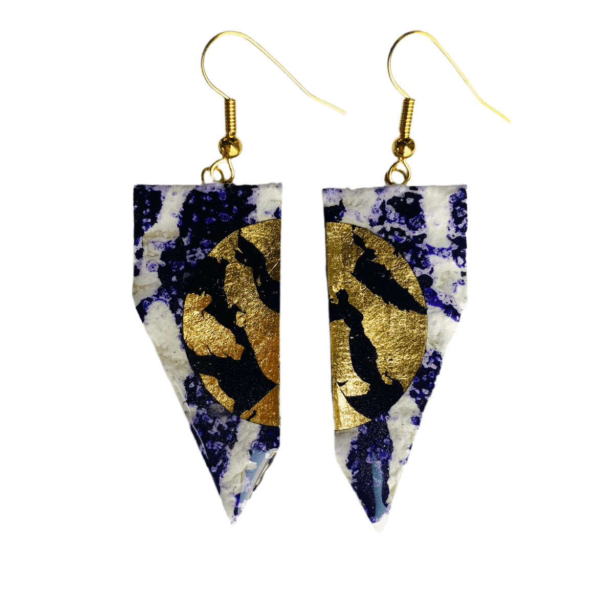 Coquette batik textile earrings in purple/gold/black - Rothlú
