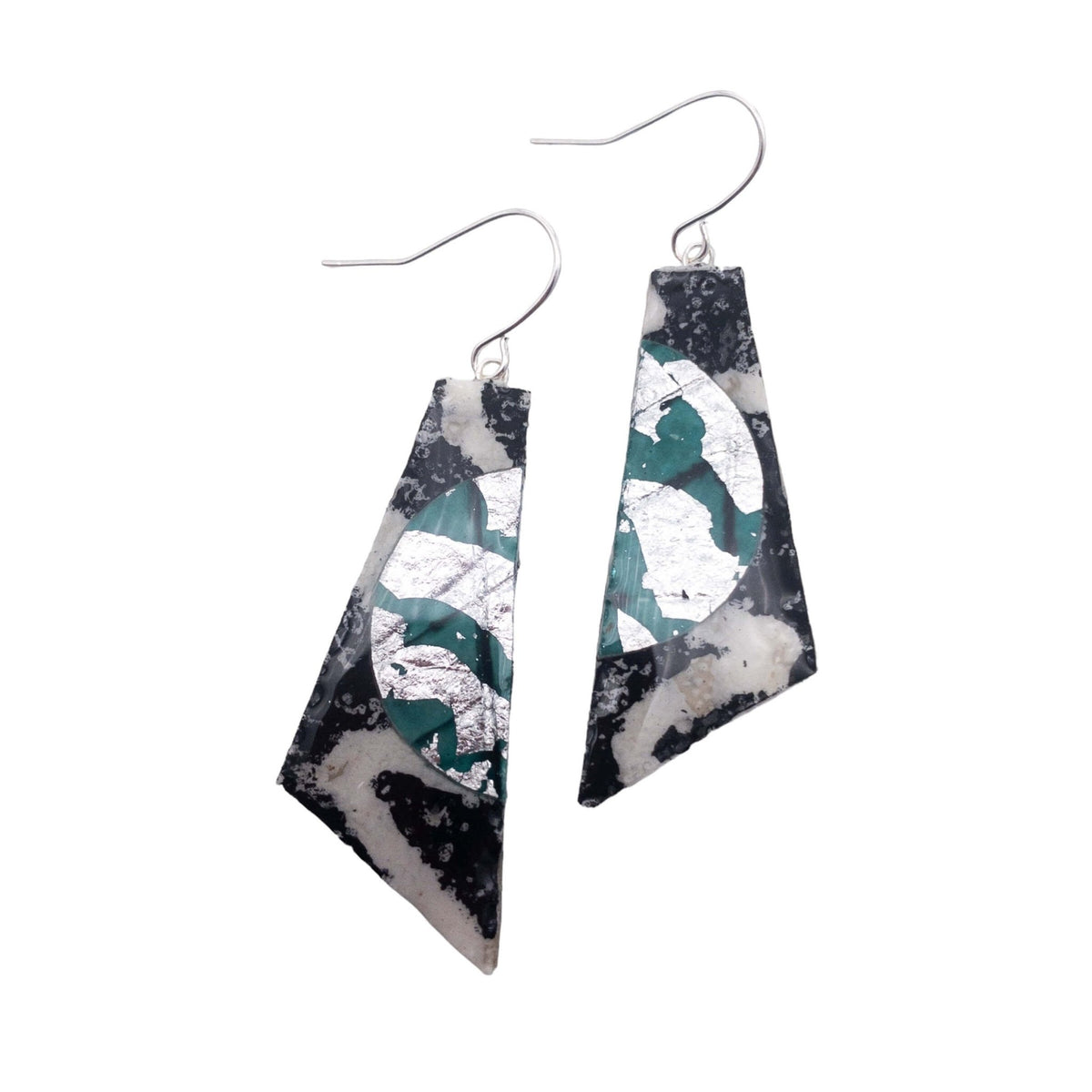 Cora batik textile earrings in charcoal/jade/silver - Rothlú