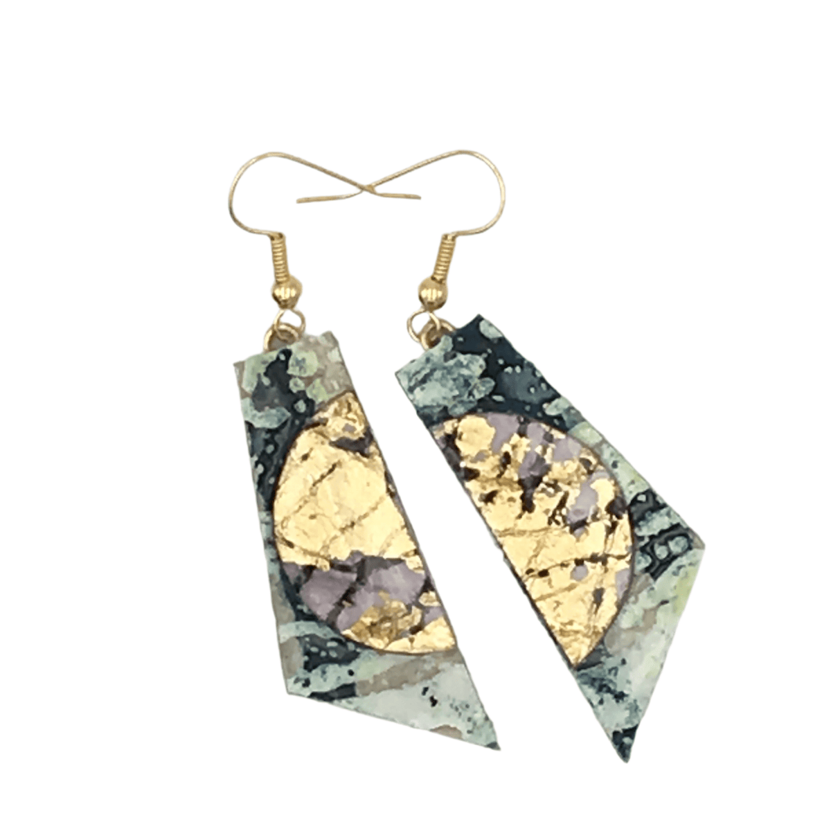 Cora batik textile earrings in dark green/gold/aubergine - Rothlú