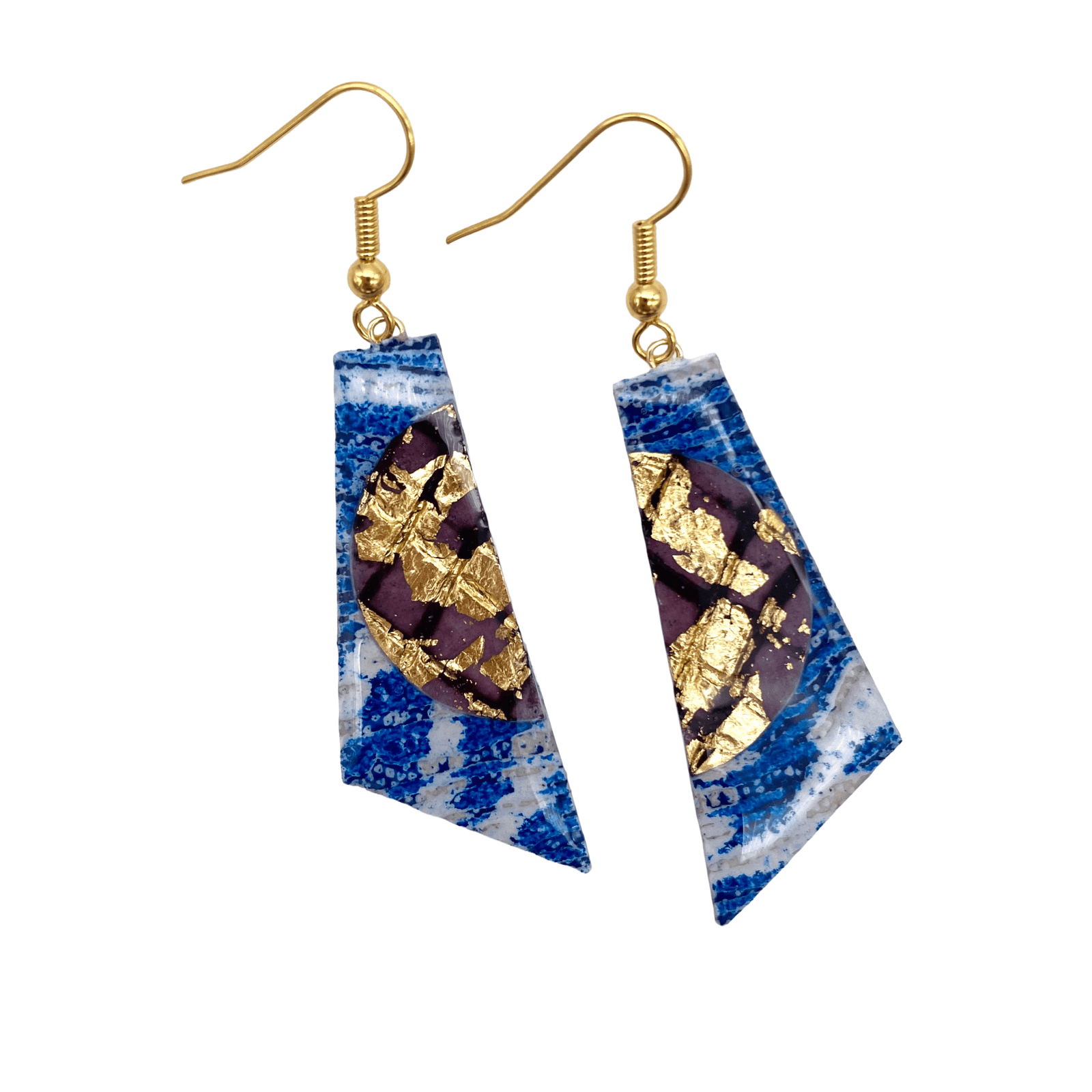 Cora batik textile earrings in teal/gold/aubergine - Rothlú