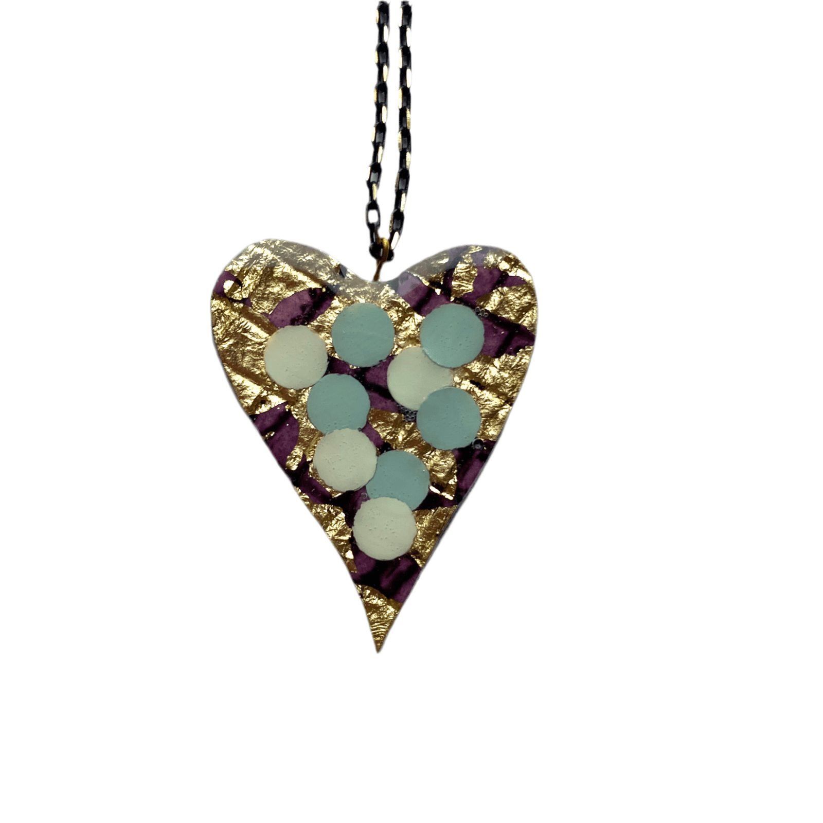 Crush sgraffito textile necklace in deep - purple/gold with dot details - Rothlú