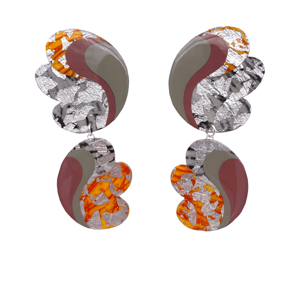 Cuar sgraffito earrings in grey/gorse - Rothlú