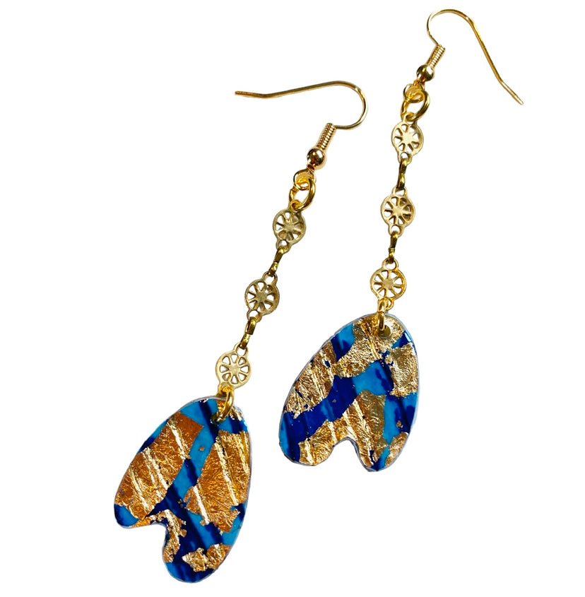 Dola sgraffito textile earrings in lapis/gold - Rothlú