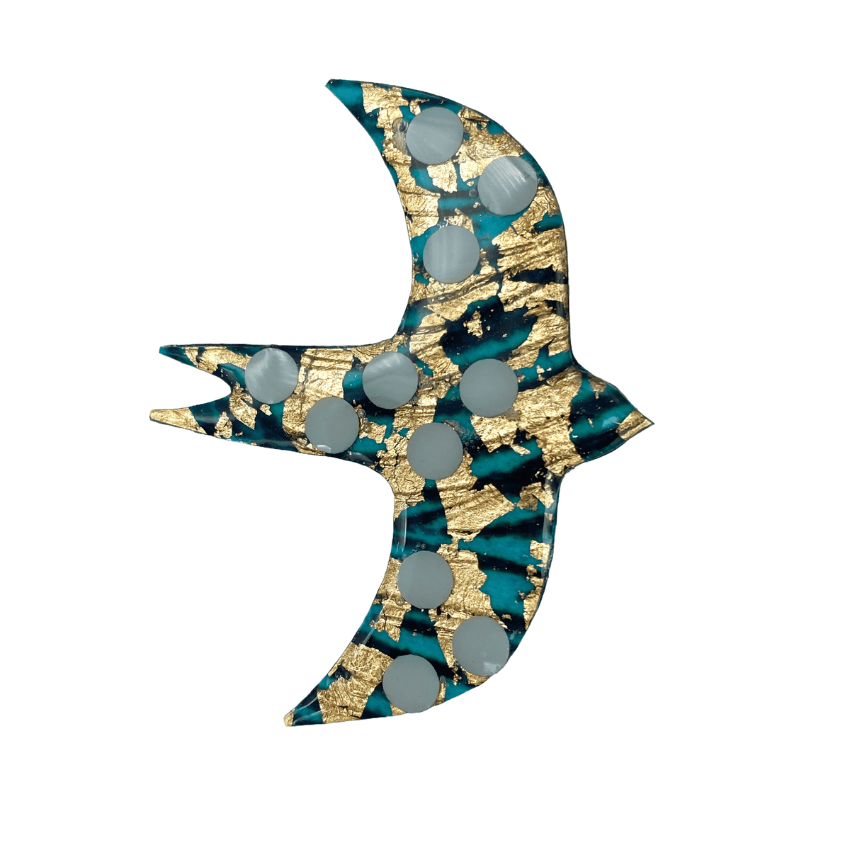 Éan textile brooch in jade/gold/eggshell - Rothlú