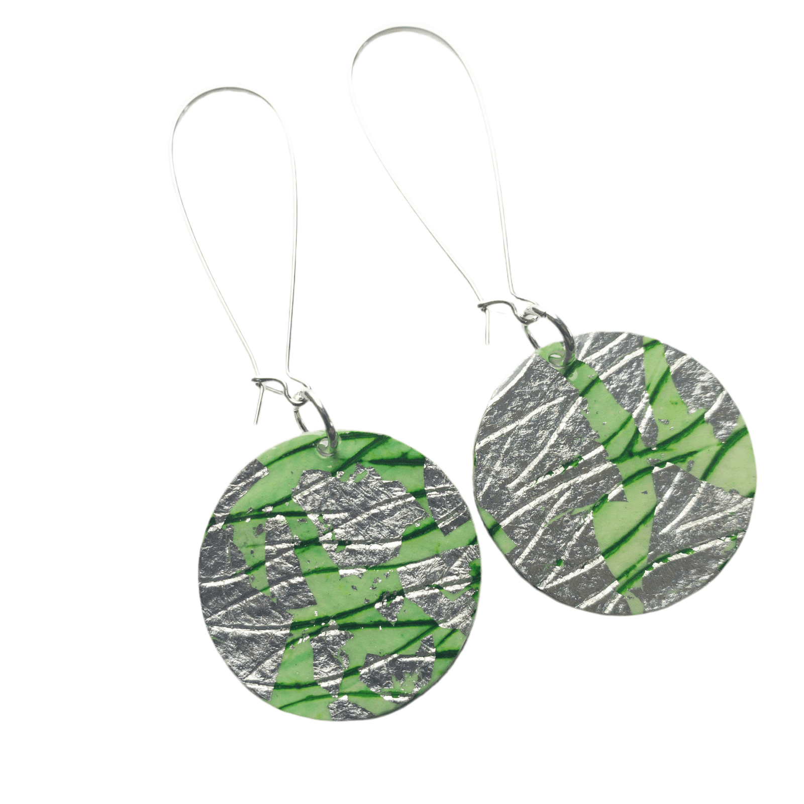 Gile circles batik textile earrings in silver/apple - Rothlú