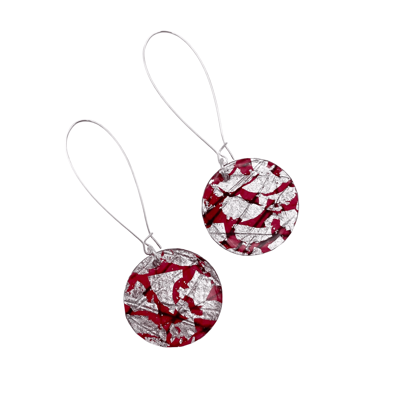 Gile circles batik textile earrings in silver/red - Rothlú