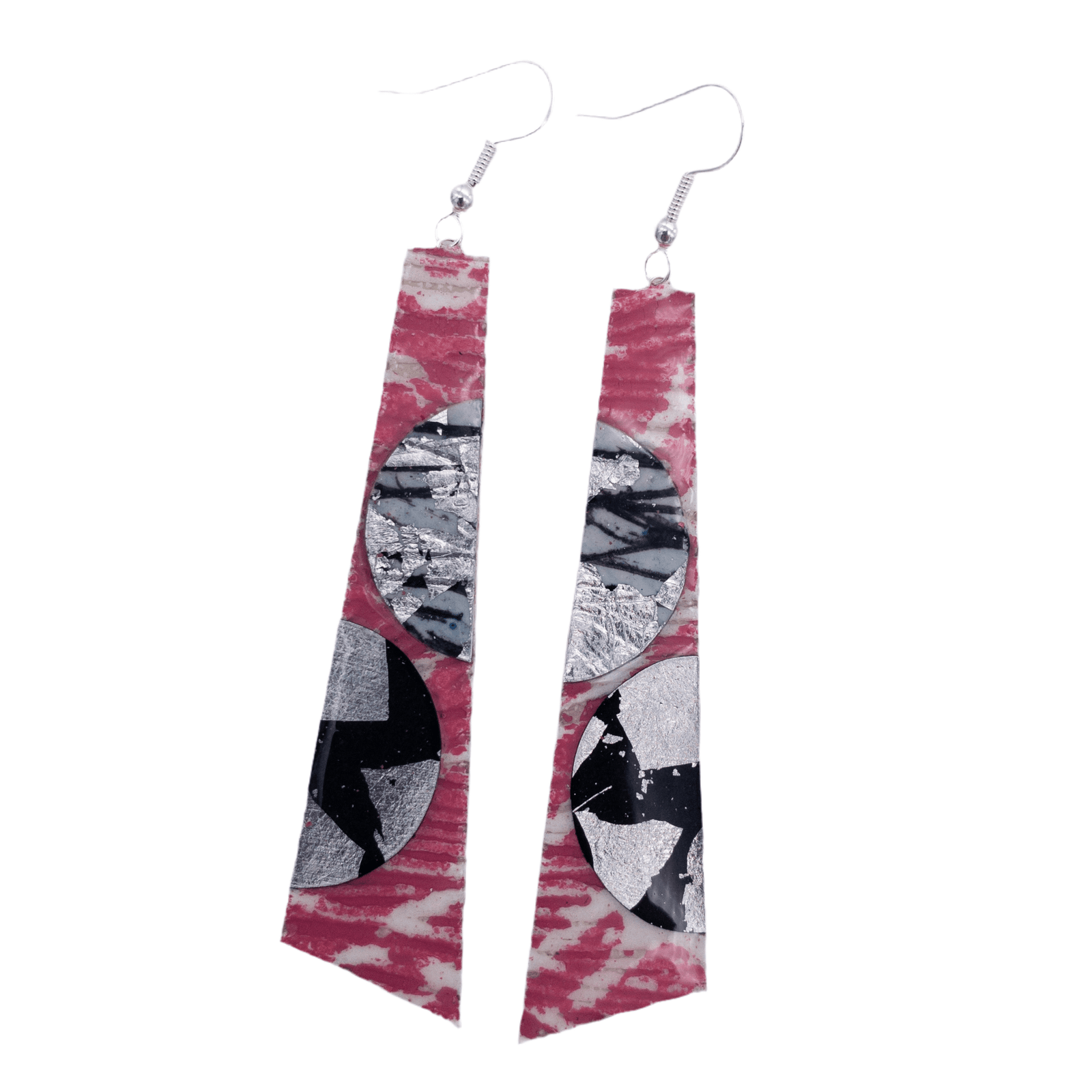Hoop - La batik textile earrings in pink/grey/silver/black - Rothlú