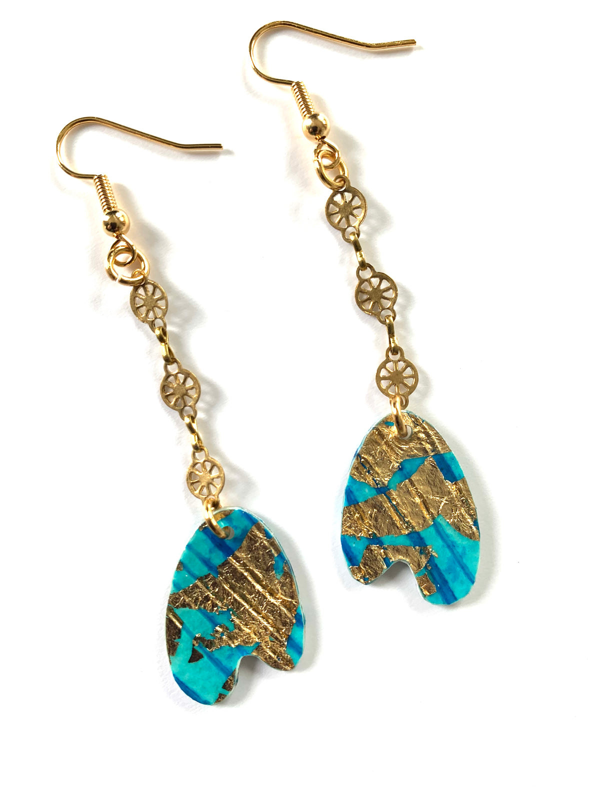 Dola sgraffito textile earrings in turquoise/gold