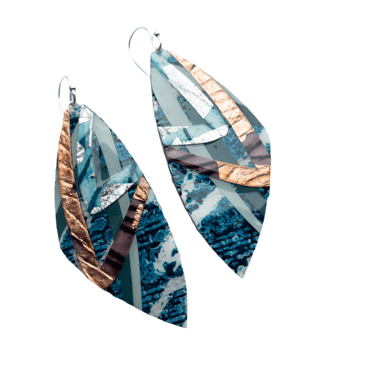 Leamhan batik textile earrings in teal/aqua/silver/rose - gold/aubergine - Rothlú