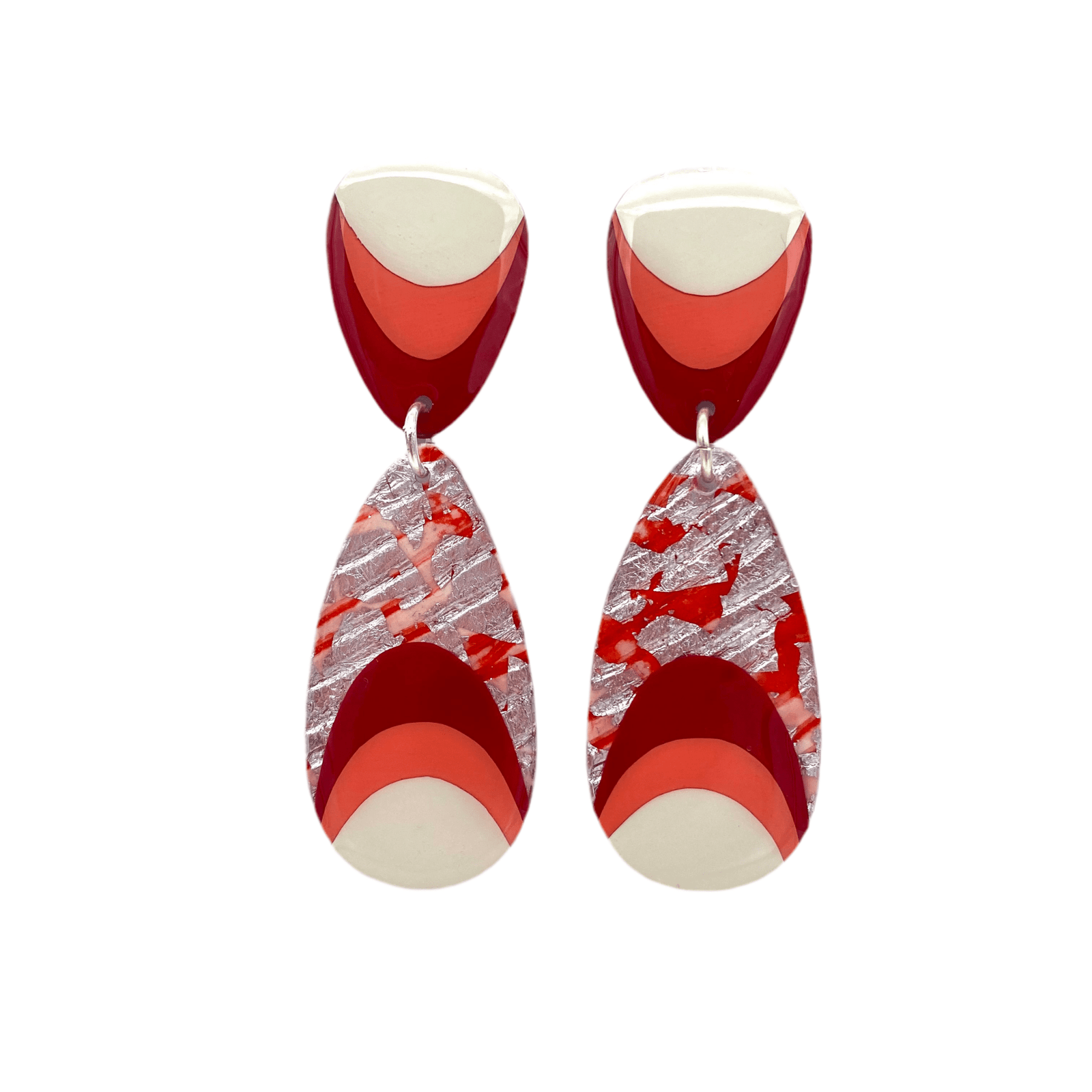 M’anam sgraffito earrings in coral/silver/ruby/cream/tangerine - Rothlú