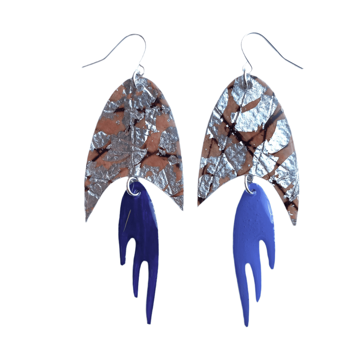 Mesoglea sgraffito earrings in umber/silver/cornflower/midnight - Rothlú