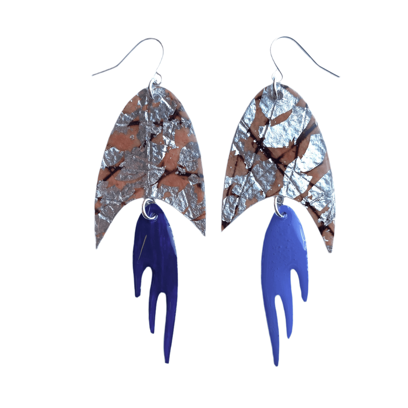 Mesoglea sgraffito earrings in umber/silver/cornflower/midnight - Rothlú