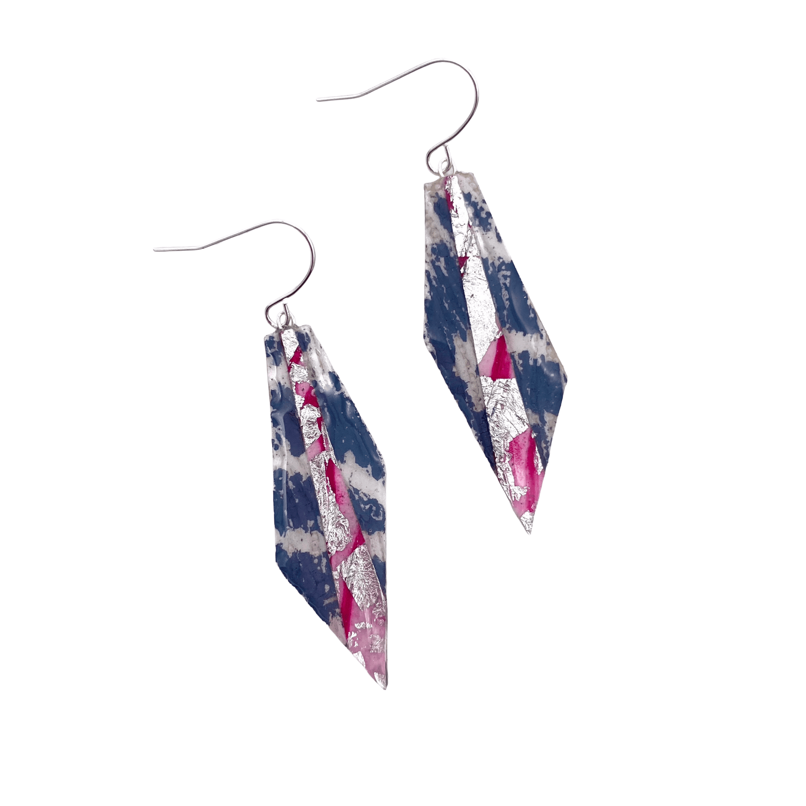 Mini Beulah batik textile earrings in dove/pink/silver - Rothlú