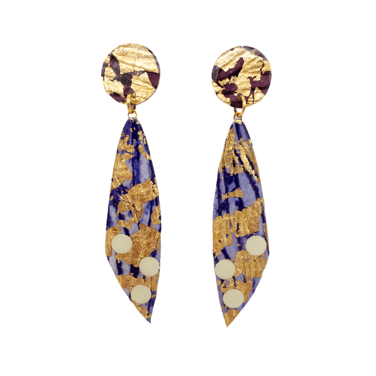 Moondrifter sgraffito textile earrings in gold/lilac/aubergine - Rothlú