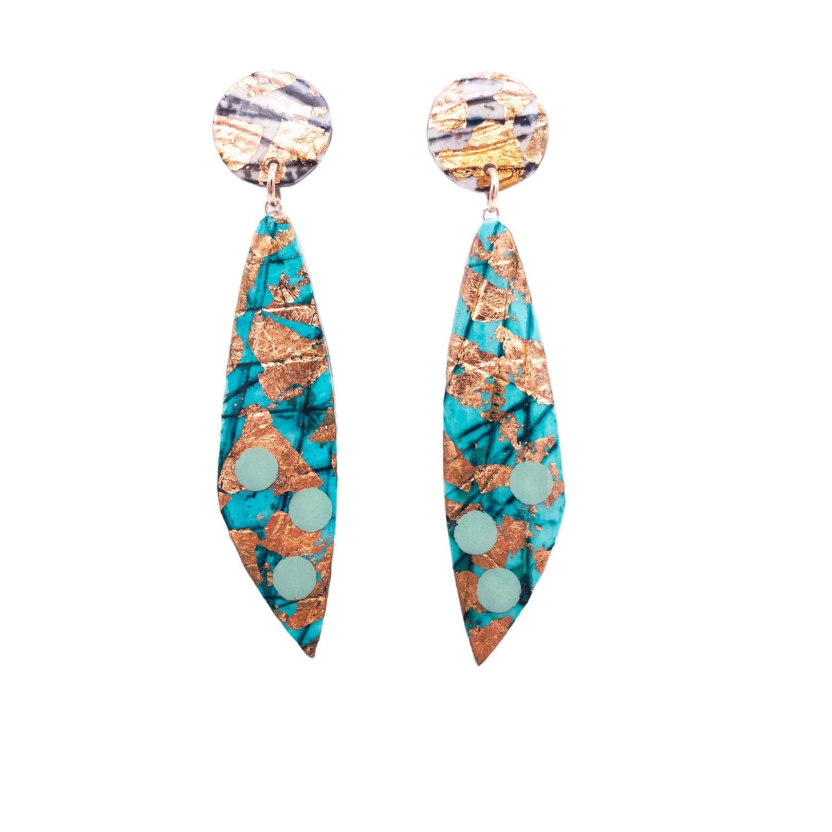 Moondrifter sgraffito textile earrings in sea - green/rose - gold - Rothlú