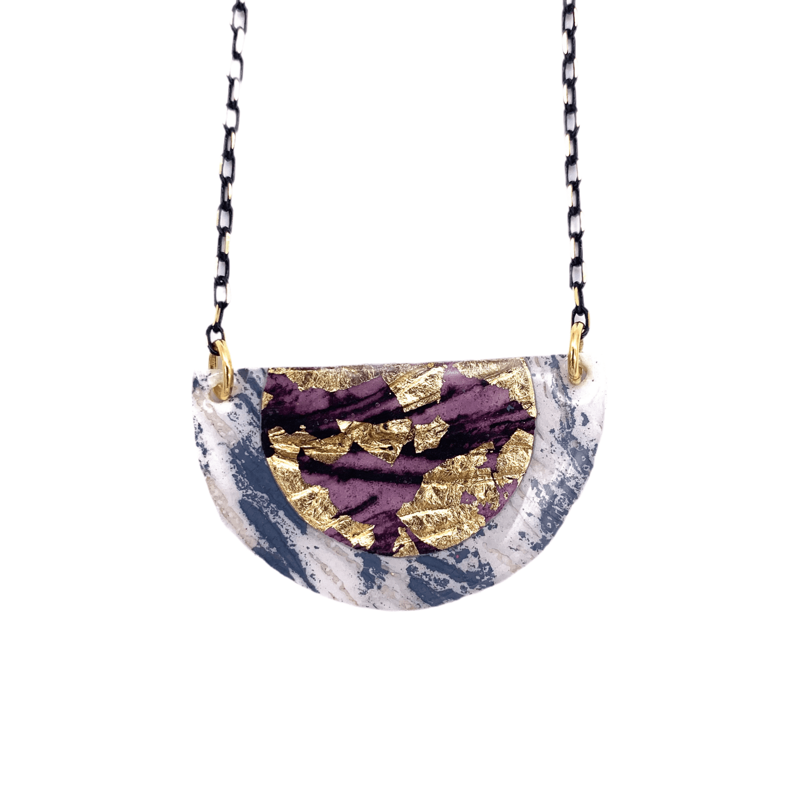 Ovette batik textile necklace in dove/gold/aubergine - Rothlú
